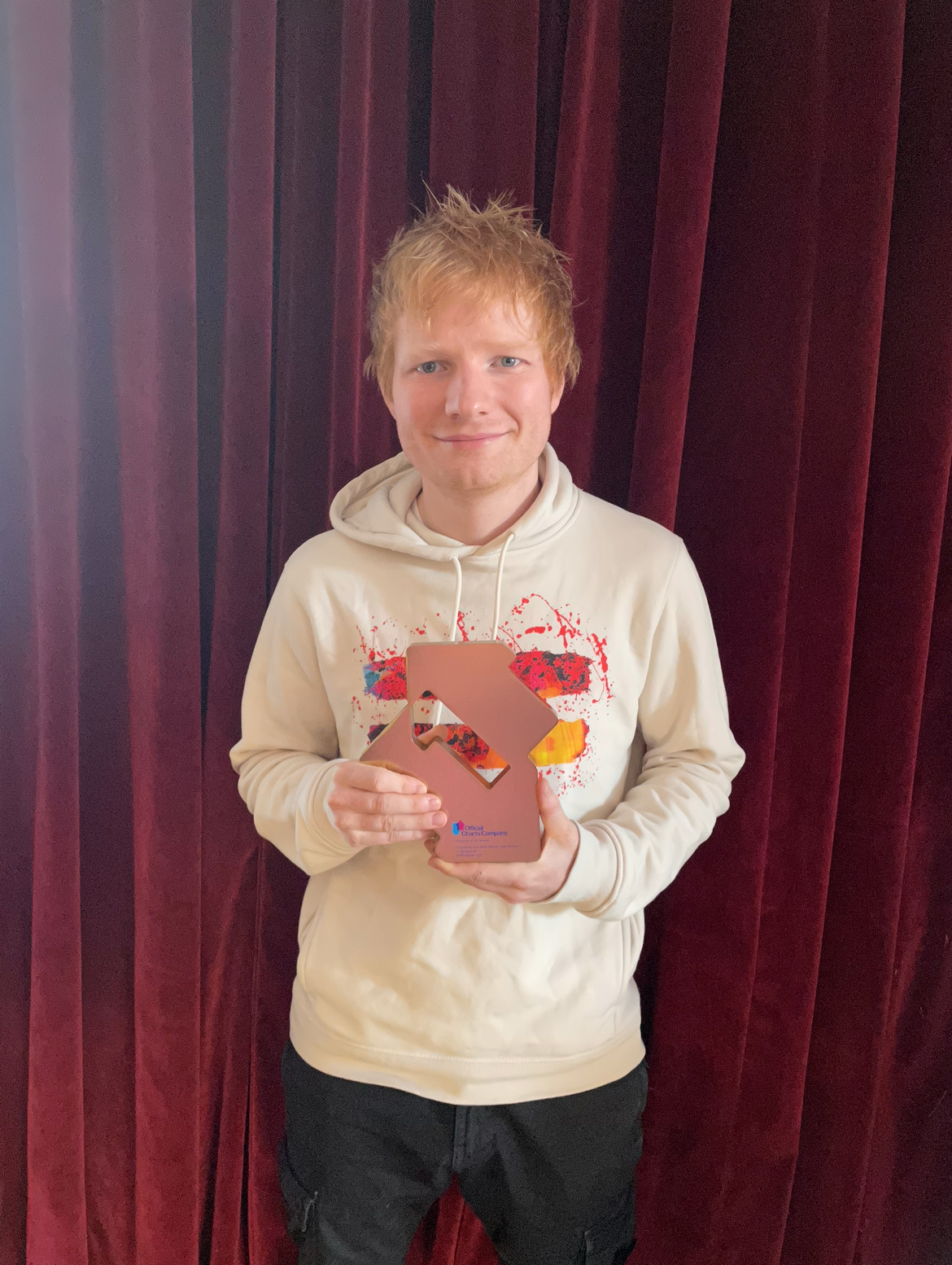 Ed Sheeran with his Number 1 Award for =