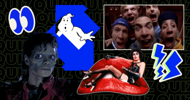 Collage of michael Jackson in Thriller, Backstreet Boys, Rocky Horror Picture Show and the Ghostbusters Ghost inside the Official Charts arrow icon