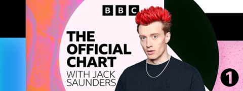 Picture of presenter Jack Saunders in front of a coloured background with text reading "The Official Chart with Jack Saunders"